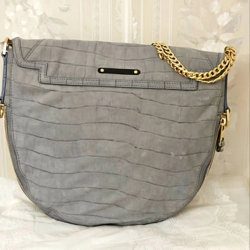 Rebecca Minkoff Collection Crocodile Embossed Suede Hobo Bag EUC